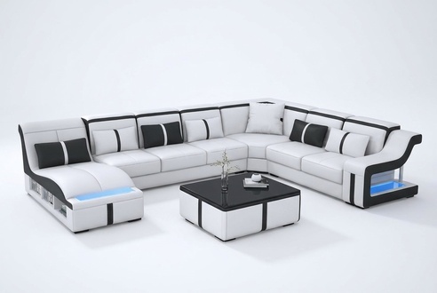 Design Ecksofa U-form Beleuchtet Couch Leder Textil Sofa Neu Wohnlandschaft LED