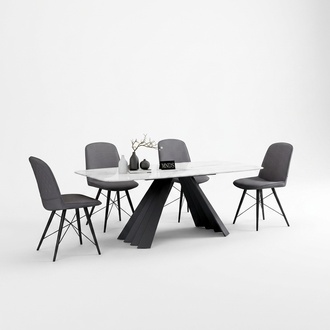 Design Esszimmer Gruppe Tisch + 4 Stühle Sitz Polster Garnitur Tische