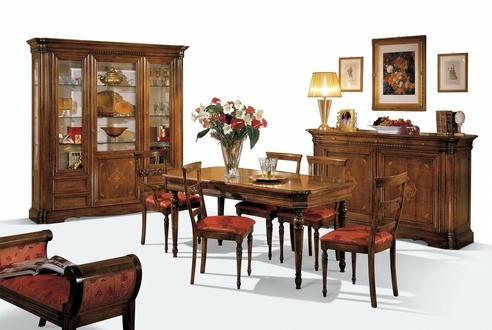 Design Esszimmer Set Garnitur 7tlg Möbel Holz Kommode 4x Stuhl Tisch Vitrine
