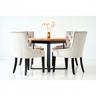 Design Esszimmer Tisch + 6 Chesterfield Lehnstühle Sitz Gruppe Stühle