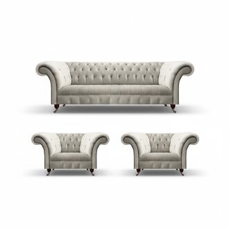 Design Komplett Chesterfield 2x Sessel Wohnzimmer Sofa Dreisitze Couch Neu