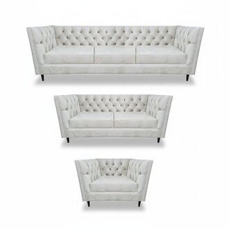 Design Komplett Weiß Möbel Wohnzimmer Set 3tlg Luxus Polstermöbel Chesterfield