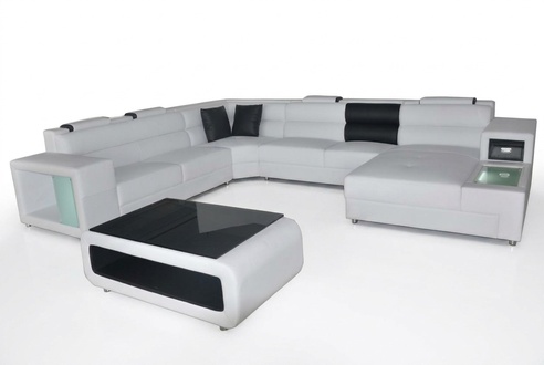 Design Leder Polster Ecke Leder Sitz Sofa USB Polster Eck Wohn Landschaft Zimmer