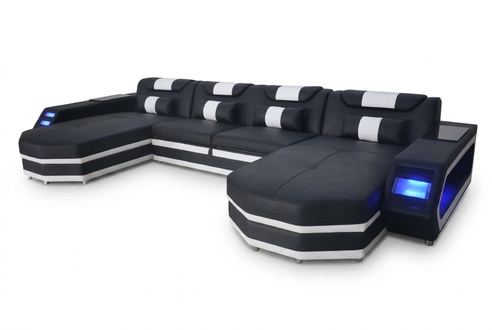 Design Leder Polster Sitz Ecke mit USB Leder Polster Landschaft Zimmer Wohn Sofa