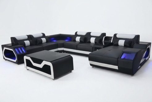 Design Leder Polster Sitz Ecke Landschaft Zimmer Neu Wohn Sofa Polster Eck USB