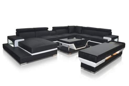 Design Leder Polster Sitz Zimmer Eck Wohn Sofa Couch Designer Garnitur XXL+USB