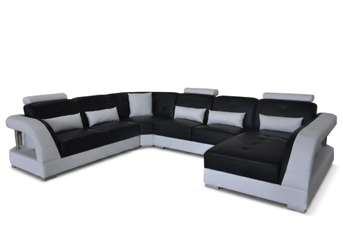 Design Leder Wohnlandschaft Eck Sofa Moderne Couch Ecke USB Neu Schwarz Garnitur