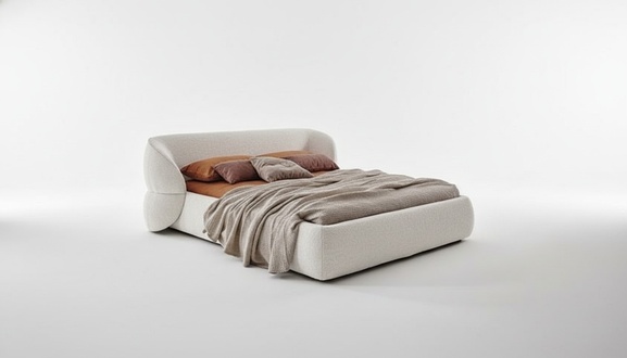 Design Polsterbett Modernes Schlafsofa Möbel Grau Kuschelig Stoffbezug Elegant