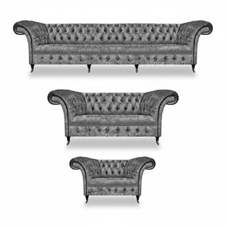 Design Polstermöbel Grau Sofagarnitur Chesterfield Sofas Set Wohnzimmer