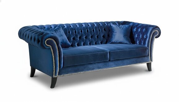 Design Sofa 3 Sitzer Couch Polster Sofas Stoff Wohnzimmer Blaue Textil Couchen