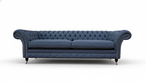 Design Sofa 4 Sitzer Couch Textil Polster Blau Sofas Chesterfield Neu