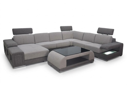 Design Textil Wohnlandschaft Eck Sofa Moderne Garnitur Couch Ecke Grau USB Stoff
