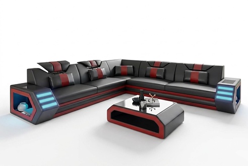 Design Wohnzimmer Eckcouch Ecksofa Möbel Lederpolster Couch Sofa