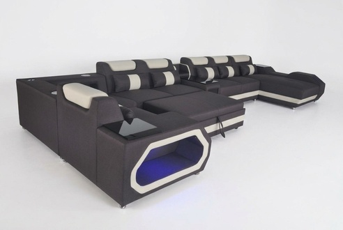 Design XXL Modern Leder Polster Ecke Couch Sofa Eck Wohnlandschaft Bett USB LED
