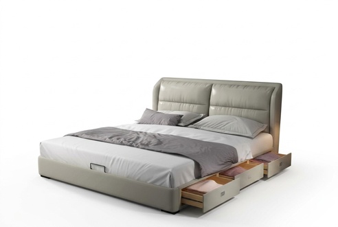 Designer Bett Schlafzimmer Betten Textil Leder Hotel Luxus Polster Samt Stoff.