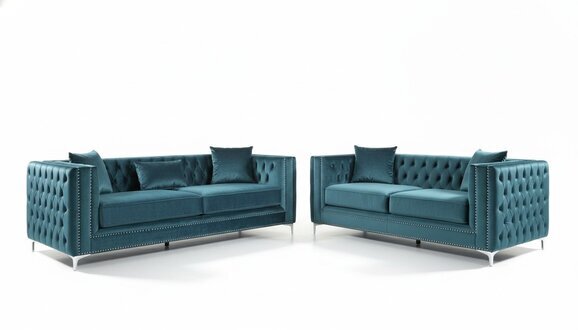 Designer Chesterfield Luxus Villen Möbel Samt Stoff Couchen Sofa