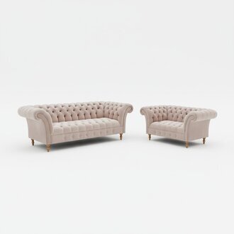 Designer Chesterfield Sofagarnitur Textil Beige 3+2 Couch Polster Sitz