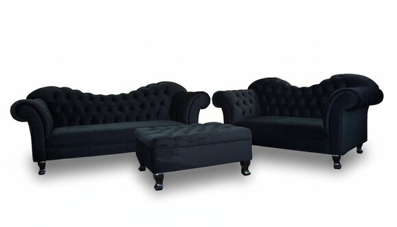 Designer Chesterfield Sofagarnitur Textil 3 + 2 + Hocker Couch Polster
