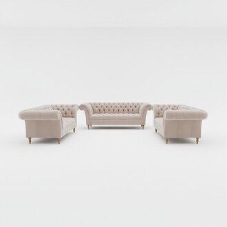 Designer Chesterfield Sofagarnitur Textil Beige 3+2+2 Couch Polster