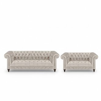 Designer Chesterfield Weiße Couchgarnitur 3-Sitzer Textil Zweisitzer
