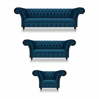 Designer Dunkelblaue Chesterfield Couchen Edler Sessel Polstermöbel 3tlg
