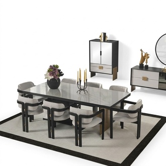 Designer Essgruppe Luxus Garnitur Esstisch 8x Stühle Esszimmer Möbel