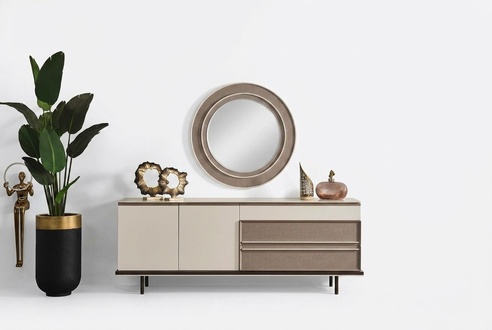 Designer Esszimmer Möbel Holz Sideboard Luxus Spiegel Kommode Anrichte