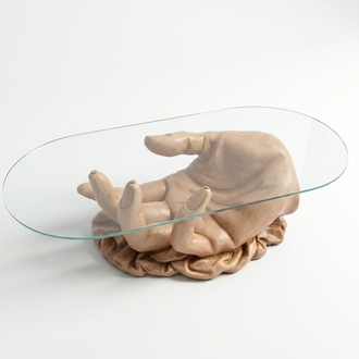 Designer Hand des Friedens Couchtisch Tische Beistell Glas XXL Rund