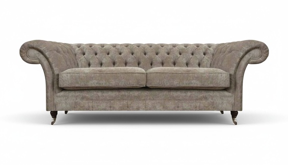 Designer Hellgrauer Chesterfield Zweisitzer Wohnzimmer Luxus Couchen