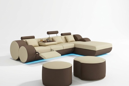 DESIGNER LEDER ECKSOFA WOHNLANDSCHAFT LEDERCOUCH + USB GARNITUR ECKCOUCH MADRID