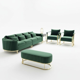Designer Luxus Couch Grün Set Polster Garnitur Textil Samt Stoff Sofa 311 Sitzer