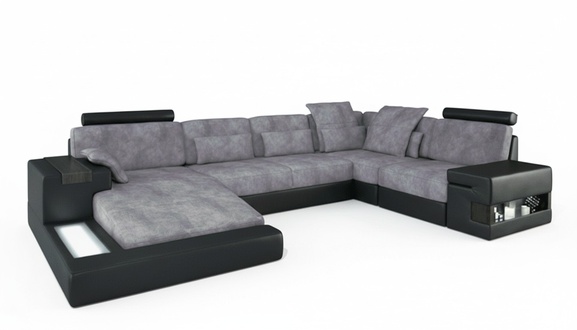 Designer Moderne Luxus Textil Sofa U-Form Möbel mit Bett Funktionen grau NEU