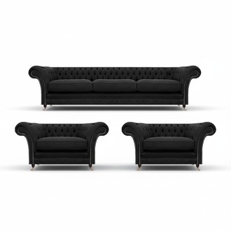 Designer Möbel Schwarz Sofagarnitur 3tlg Wohnzimmer Sofas Chesterfield