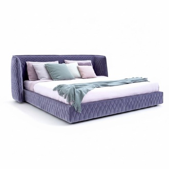 Designer Polsterbett Samt Luxus Modern Blau Doppelbett Rückenlehne Elegant