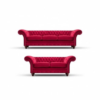 Designer Rote Chesterfield Couchen Moderne Polster Stoffsofas 2tlg Set