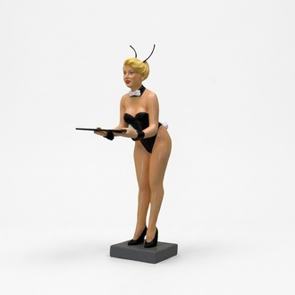 Designer Skulptur reizügiges Mädchen mit Hasenohren Bunny Ablage Tisch