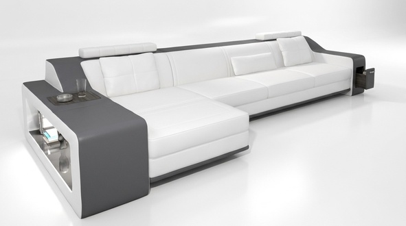 Designer Sofa Couch Ecksofa mit Hocker Wohnlandschaft Polster Garnitur