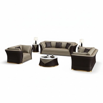 Designer Sofa Couch Polster Garnitur 6tlg. Set Leder Garnituren Couchtisch