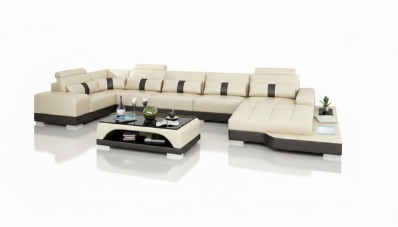 Designer Sofa mit USB Polster Ledersofa Ecksofa L Form Sofas Couchen LED B/G Neu