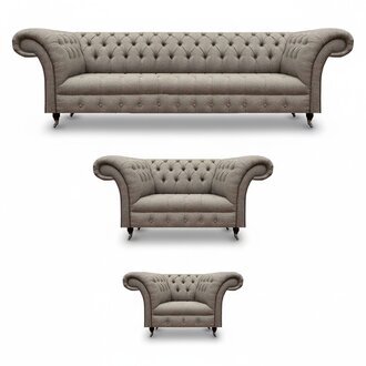 Designer Sofa Set Grau Textil Polster Garnitur 3tlg Wohnzimmer Chesterfield