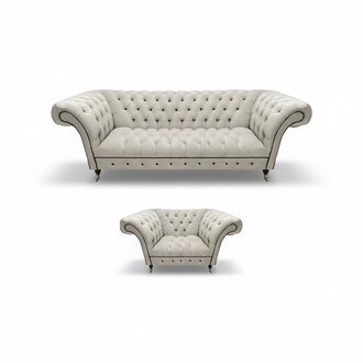 Designer Weiße Chesterfield Stoffgarnitur Moderne Sitzmöbel Luxus Set