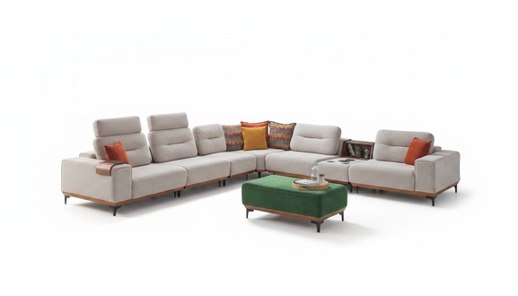 Designer Wohnzimmer Ecksofa Luxus L-Form Couch Polster Hocker 2tlg