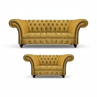 Designer Wohnzimmer Modern Gelb Sofagarnitur Set 2x Sofas Chesterfield
