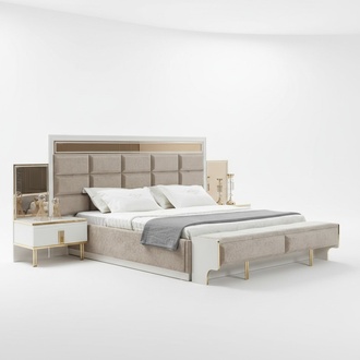 Doppelbett Bett mit großem Kopfteil 2x Nachttische Schlafzimmer Set 3tlg