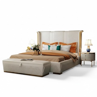 Doppelbett Klassisches Bett Designer Polster Betten Gestell Textil Leder