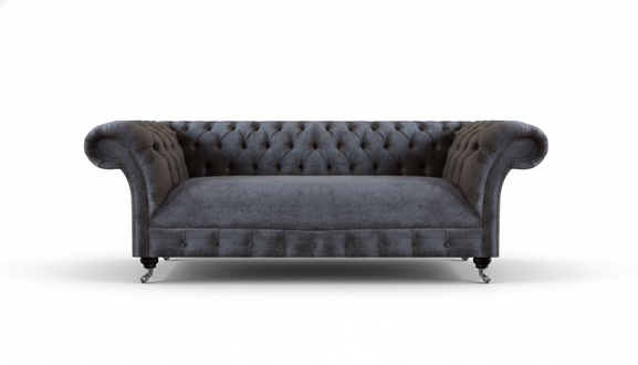 Dreisitze Sofa Couch Chesterfield Grau Wohnzimmer Polstersofa Textil Möbel
