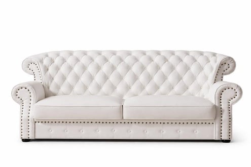 Dreisitzer Chesterfield Hohe Rückenlehne Echt Handarbeit Leder Couch
