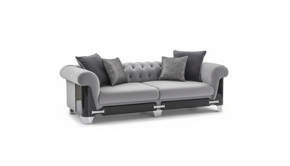 Dreisitzer Chesterfield Sofa 3 Sitzer Sofas Grau Stoff Wohnzimmer