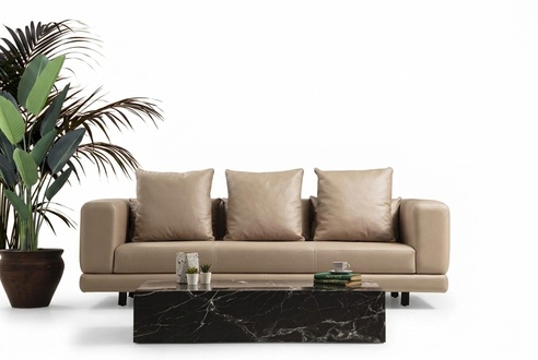 Dreisitzer Couch Beige Sofa 3 Sitzer Polstersofa Modern Kunstleder