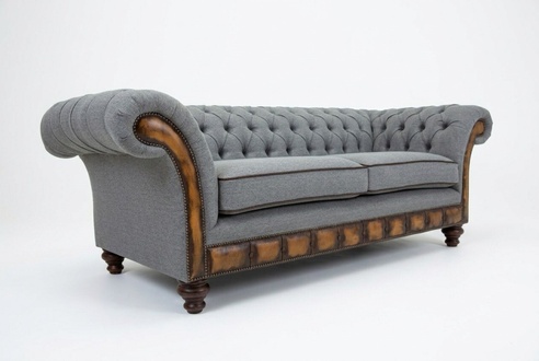 Dreisitzer Couch Polster Design Sofa 3er Sitz Sofas Zimmer Grau Neu Chesterfield